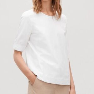 COS Elastic-Cuffed Poplin Top in white size 12